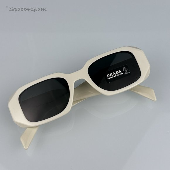 Prada Women Sunglasses Ivory White Dark Gray Rectangle PR17WS 1425S0 NEW - Picture 6 of 17